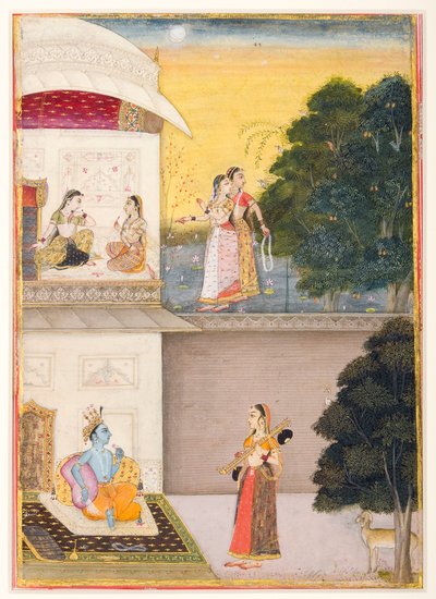 Radha komt naar Krishna met haar vina, 1685 door Ruknudin of Bikaner